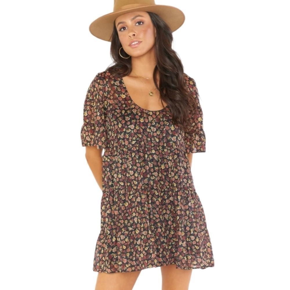 Show Me Your MUMU Valley Midnight Floral Tierred Dress XS